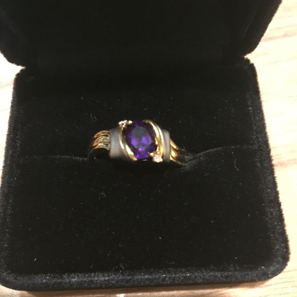 New 18K Gold, Platinum Diamond and Amethyst Ring